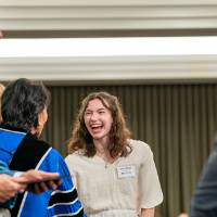 laughing with president